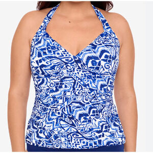 Ralph Lauren Plus Size Tankini Top Blue and White Print Size 18W NWT